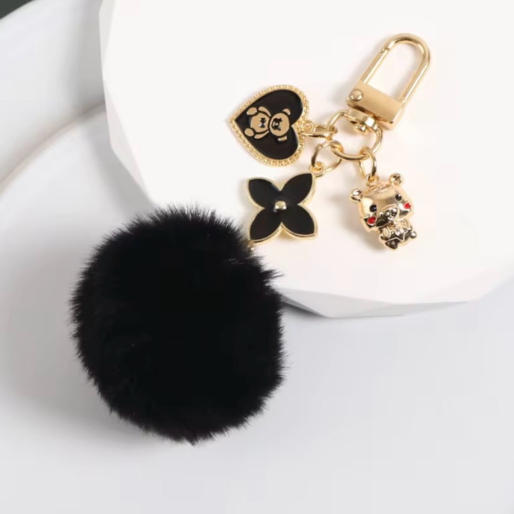 Choice of One of Four Elegant Pearl and Pom Pom Keychain Set/ Purse Charm - Picture 6 of 6